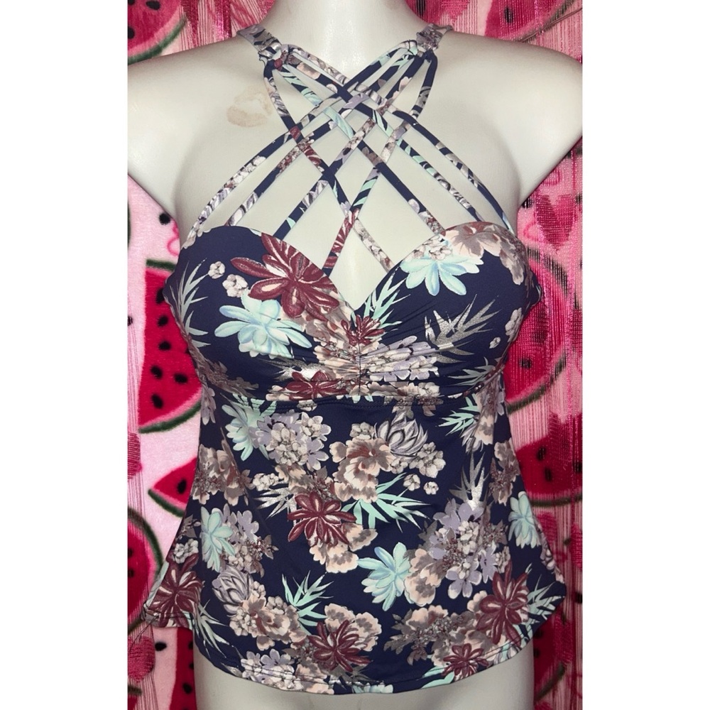 💙 Bustier Strappy Metallic Tankini Top